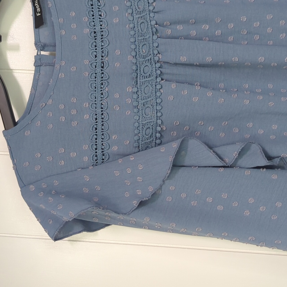 Blue Long-Sleeve Ruffle Blouse - Picture 2 of 6